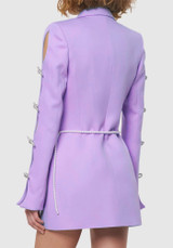 Long Sleeve Crystal Bow Blazer Dress Lavender