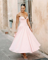 Strapless Bustier A Line Midi Dress Pink