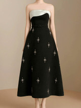 Strapless Embellished A Line Midi Dress Black