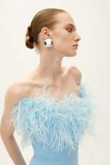 Strapless Feather Dress Blue