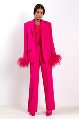 Long Sleeve Feather Detail Suit Hot Pink