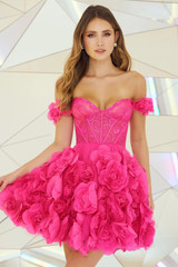 Bardot Lace Corset Floral A Line Dress Hot Pink