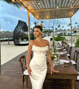 Strapless Pearl Corset Midi Dress Ivory Strapless Pearl Corset Midi Dress Ivory