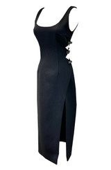 Side Crystal Bow Midi Dress Black