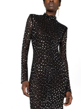 Long Sleeve Embellished Mermaid Dress Black