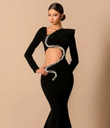 Long Sleeve Crystal Mermaid Maxi Dress Black Long Sleeve Crystal Mermaid Maxi Dress Black