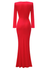 Long Sleeve Plunge V Neck Maxi Dress Red Long Sleeve Plunge V Neck Maxi Dress Red