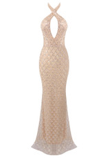 Halter Chain Detail Dress Nude - Luxe Mini Dresses and Luxe Party Dresses