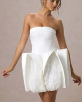 Strapless Structured Floral Dress White Strapless Structured Floral Dress White