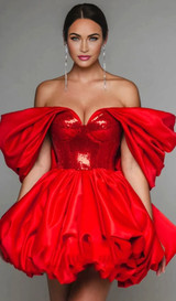 Bardot Sequin Bustier Puff Dress Red Bardot Sequin Bustier Puff Dress Red