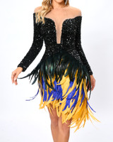 Long Sleeve Sequin Feather Dress Black Long Sleeve Sequin Feather Dress Black