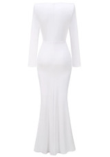 Long Sleeve Draped Embellished Maxi Dress White Long Sleeve Draped Embellished Maxi Dress White