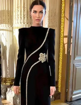 Long Sleeve Crystal Flower Maxi Dress Black Long Sleeve Crystal Flower Maxi Dress Black