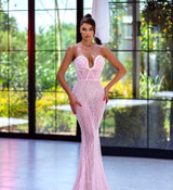 Strapless Crystal Bustier Sequin Maxi Dress Pink Strapless Crystal Bustier Sequin Maxi Dress Pink