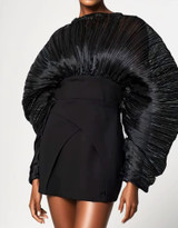 Long Sleeve Pleated Puff Dress Black Long Sleeve Pleated Puff Dress Black