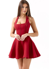 Halter Backless A Line Dress Red Halter Backless A Line Dress Red