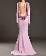 Long Sleeve Backless Crystal Flower Maxi Dress Lavender Long Sleeve Backless Crystal Flower Maxi Dress Lavender