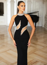 Halter Crystal Mesh Maxi Dress Black Halter Crystal Mesh Maxi Dress Black