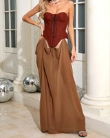 Strapless Corset Draped Maxi Dress Brown Strapless Corset Draped Maxi Dress Brown