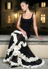 Ruffle Mesh Maxi Dress Black White