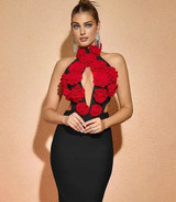Halter Floral Cut Out Maxi Dress Black Red Halter Floral Cut Out Maxi Dress Black Red