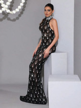 Halter Crystal Maxi Dress White Halter Crystal Maxi Dress White