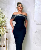 Crystal Bardot Maxi Dress Black Crystal Bardot Maxi Dress Black