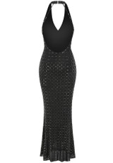 Halter Bustier Embellished Maxi Dress Black Halter Bustier Embellished Maxi Dress Black