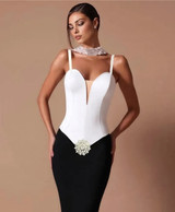 Crystal Floral Detail Maxi Dress Black White Crystal Floral Detail Maxi Dress Black White