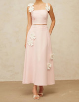 Floral Detail A Line Midi Two Piece Dress Pink Floral Detail A Line Midi Two Piece Dress Pink