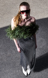 Feather Bardot Sequin Maxi Dress Silver Green