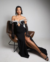Pearl Detail Bardot Maxi Dress Black Pearl Detail Bardot Maxi Dress Black