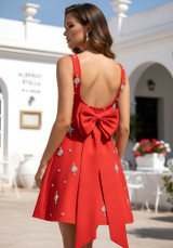 Crystal Bow Detail Backless A Line Dress Red