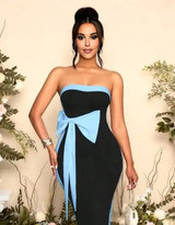 Strapless Bow Detail Maxi Dress Black Blue Strapless Bow Detail Maxi Dress Black Blue