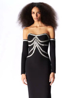 Long Sleeve Bardot Crystal Maxi Dress Black Long Sleeve Bardot Crystal Maxi Dress Black