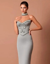 Crystal Choker Strapless Maxi Dress Grey Crystal Choker Strapless Maxi Dress Grey