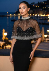 Crystal Cape Maxi Dress Black