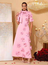 Short Sleeve Floral Maxi Dress Pink