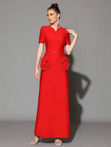 Short Sleeve Floral Detail Maxi Dress Red