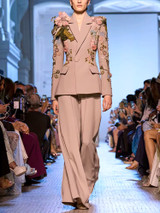 Long Sleeve Sequin Floral Suit Brown