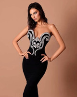 Strapless Crystal Detail Maxi Dress Black