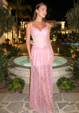 Sequin Structured Bustier A Line Maxi Dress Pink
