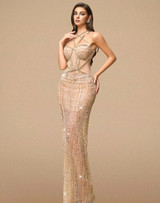 Halter Sequin Bustier Maxi Dress Gold