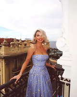 Floral A Line Design Midi Dress Blue