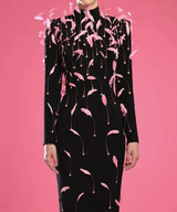 Long Sleeve Feather Backless Maxi Dress Black Pink