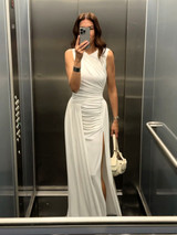 Draped Design Maxi Dress White
