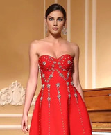 Strapless Crystal Bustier A Line Dress Red Strapless Crystal Bustier A Line Dress Red