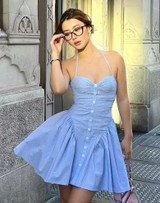 Halter Bustier A Line Dress Blue