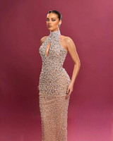 Halter Pearl Sequin Maxi Dress Light Brown Halter Pearl Sequin Maxi Dress Light Brown