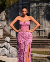 Strapless Embellished Floral Corset Maxi Dress Pink